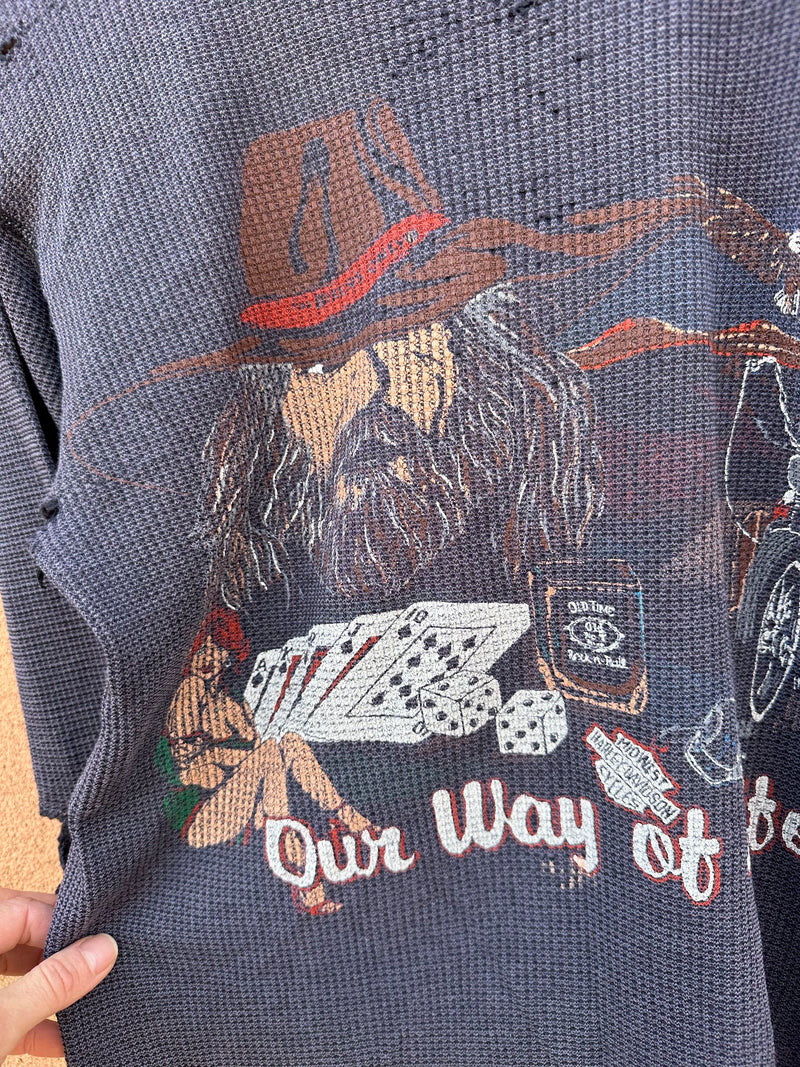 Early 80's Thrashed Harley Davidson Waffle Knit Thermal - Our Way of Life