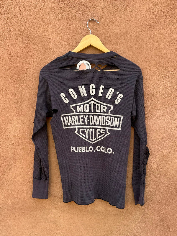 Early 80's Thrashed Harley Davidson Waffle Knit Thermal - Our Way of Life