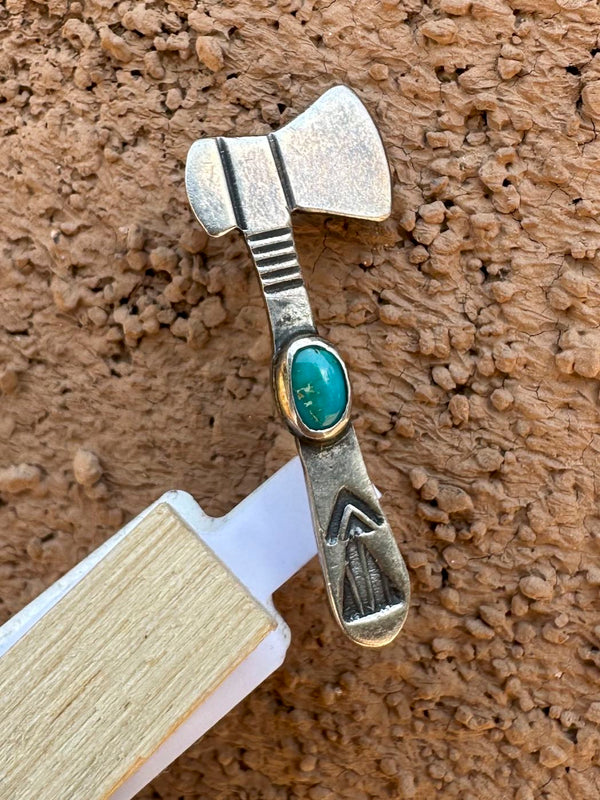 Turquoise and Sterling Silver Hatchet Pin
