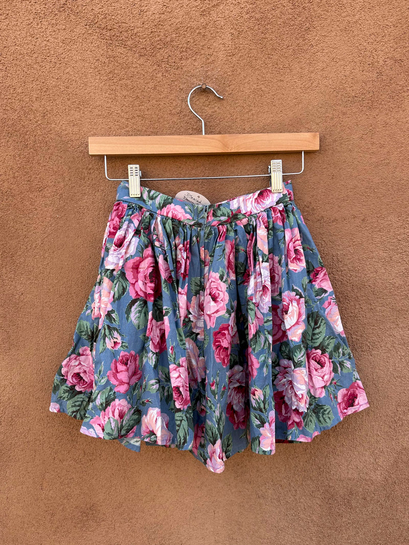 Pleated Blooming Peonies Mini Skirt, w: 22