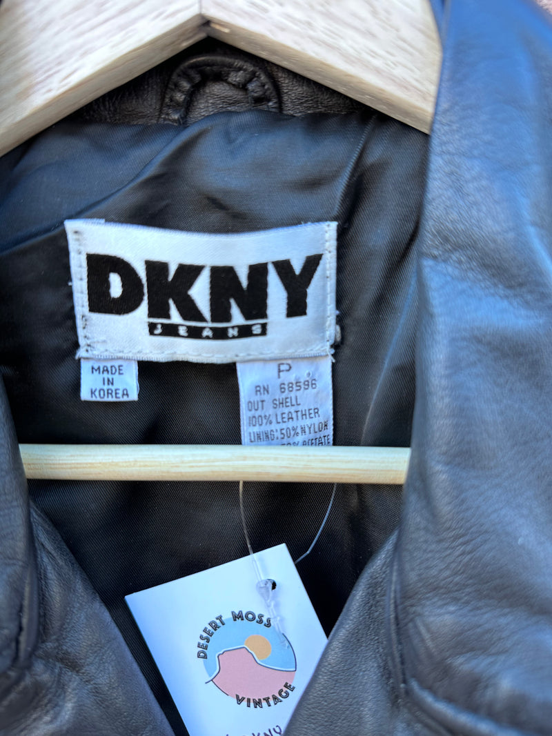 90's DKNY Black Leather Biker Style Vest