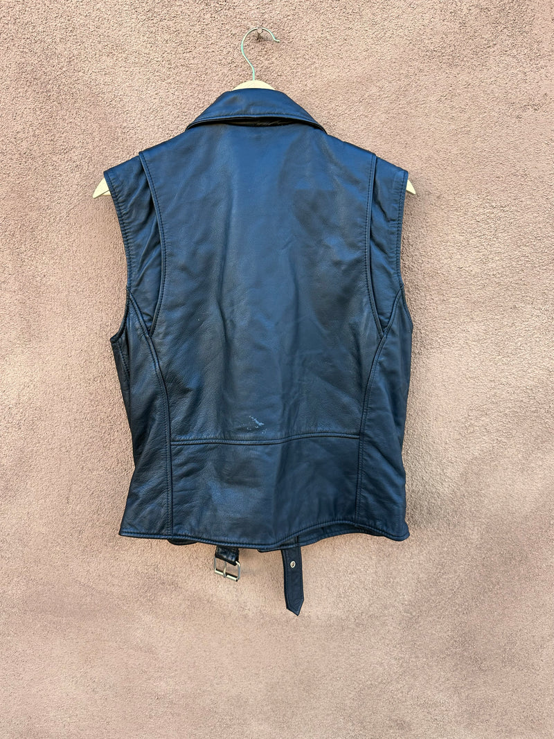 90's DKNY Black Leather Biker Style Vest