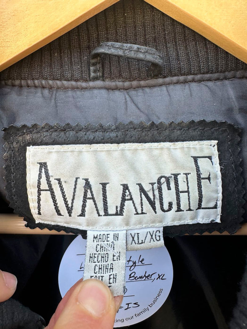 Black and Tan Letterman Style Suede 90's Bomber, as is