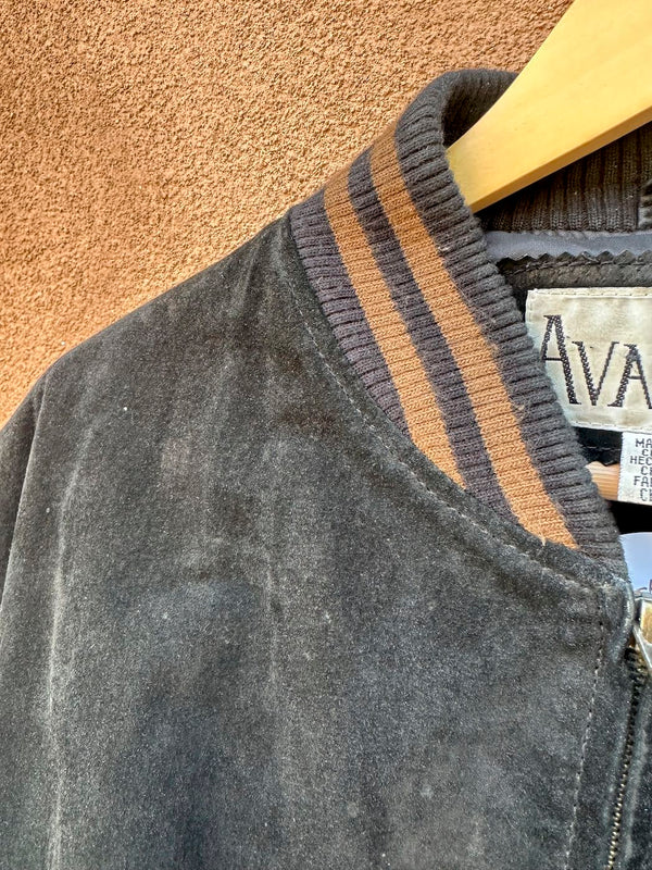 Black and Tan Letterman Style Suede 90's Bomber, as is