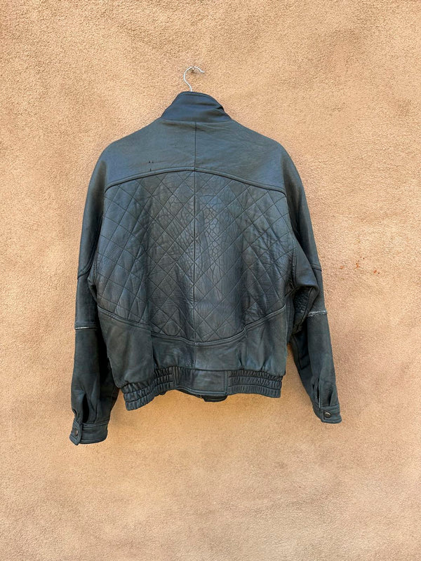 Black Leather IOU Leather Collection Bomber with Wind Guard - as is