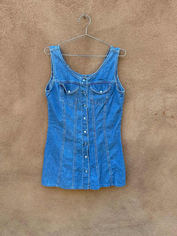 Y2K Xhilaration Denim Pearl Snap Tank Top