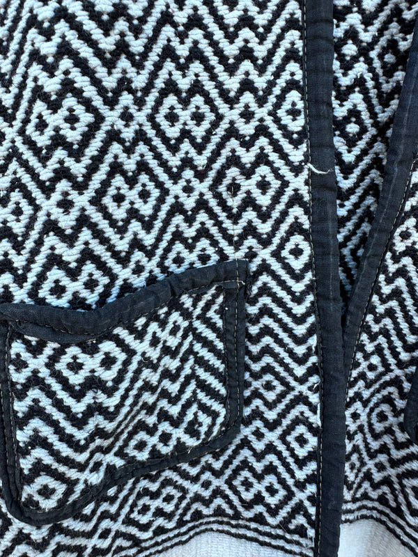 Black & White Cotton Poncho with Pockets
