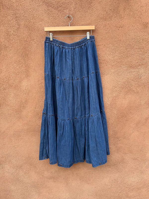 Tantrum Denim Maxi Skirt with Conchos - M/L