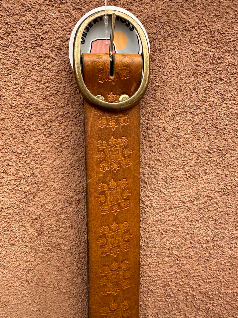 1970's Embossed Leather Belt with Brass Buckle (on hold)