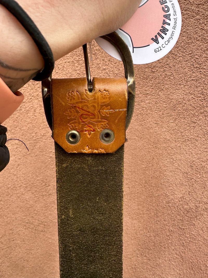 1970's Embossed Leather Belt with Brass Buckle (on hold)