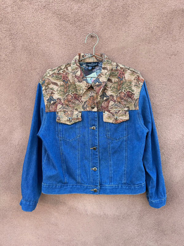 Cowboy Themed Tapestry Denim Jacket - Carol LIttle