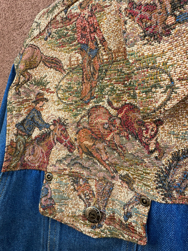 Cowboy Themed Tapestry Denim Jacket - Carol LIttle
