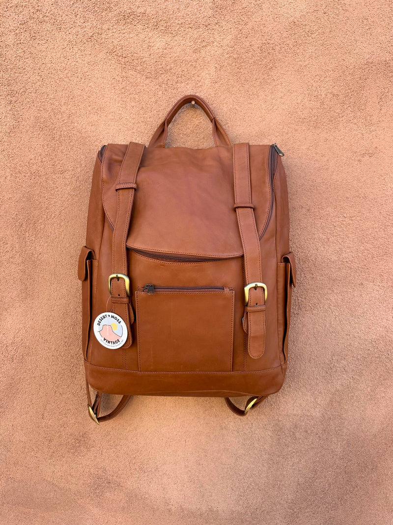 Brown Multi-Pocket Soft Leather Backpack