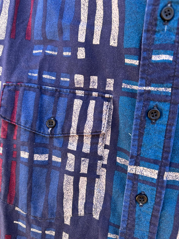 Artsy Windowpane Wrangler Long Sleeve Shirt, Cotton