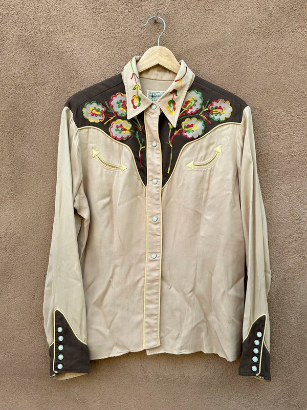 1950's H Bar C Ranchwear Gabardine Blouse with Chainstitch Detail