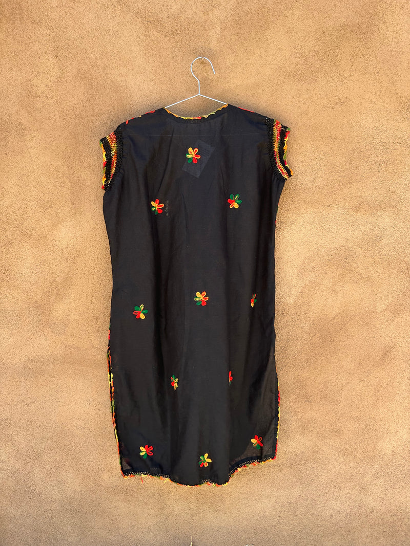 Vintage Black Mexican Dress with Floral Embroidery Vintage Black Mexican Dress with Floral Embroidery