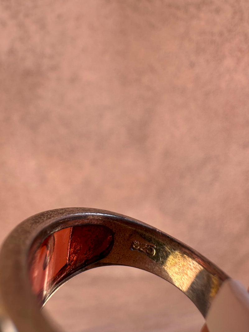 Rose Glass and Sterling Silver Ring