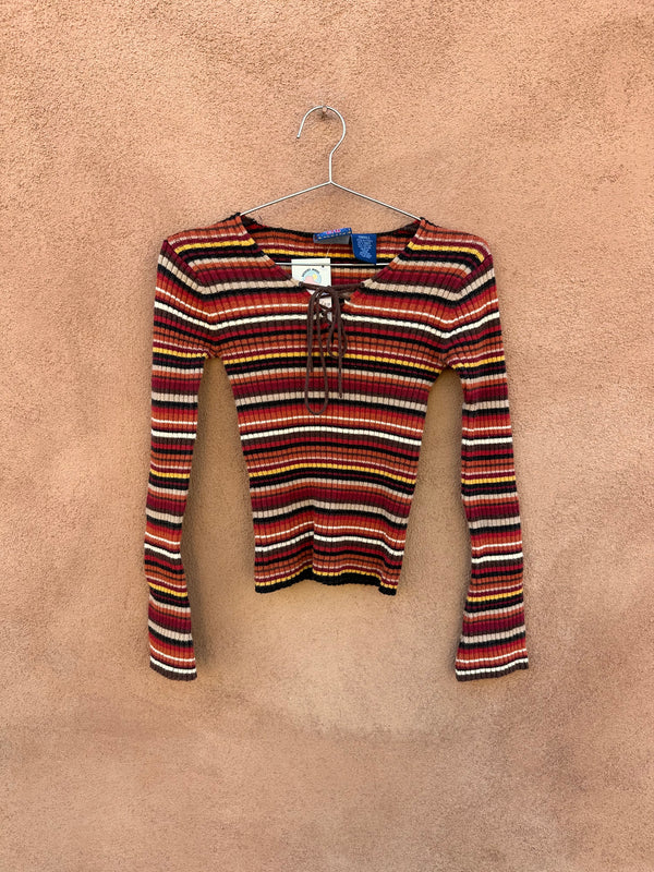 1990's Striped Next Era Lace Up Fitted Sweater