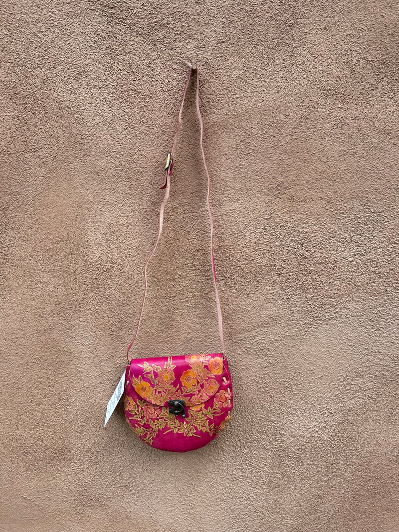 Embossed Floral Pink Mexican Leather Purse