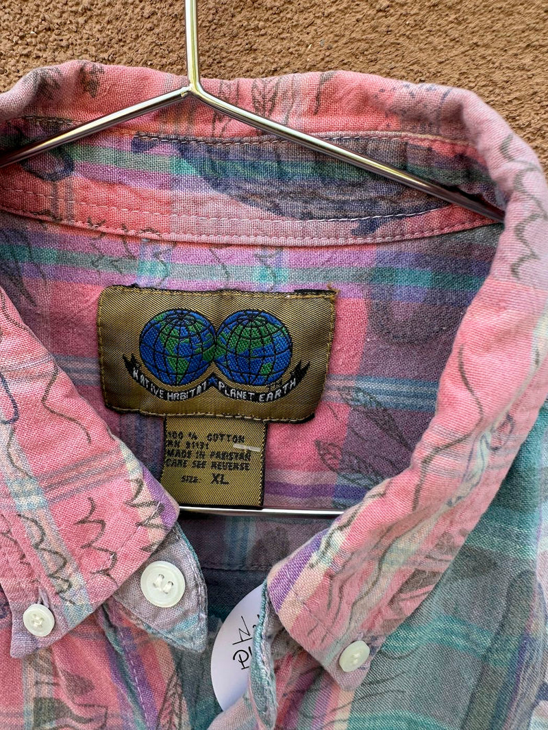 Native Habitat Planet Earth Dolphin Plaid Shirt