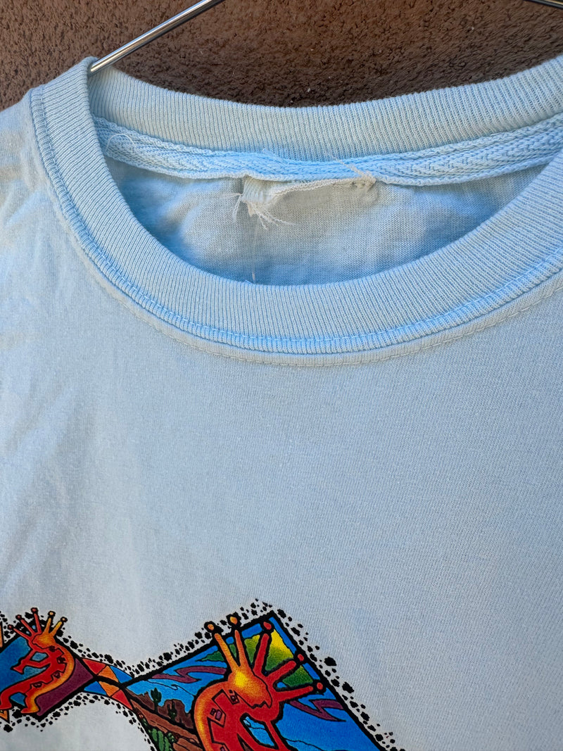 Light Blue Kokopelli Santa Fe T-shirt