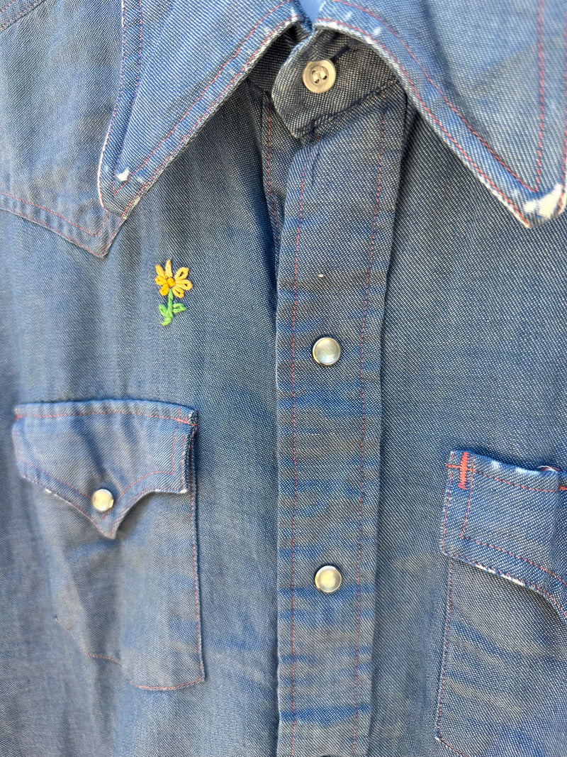 Denim Embroidered Shirt - Pearl Snap