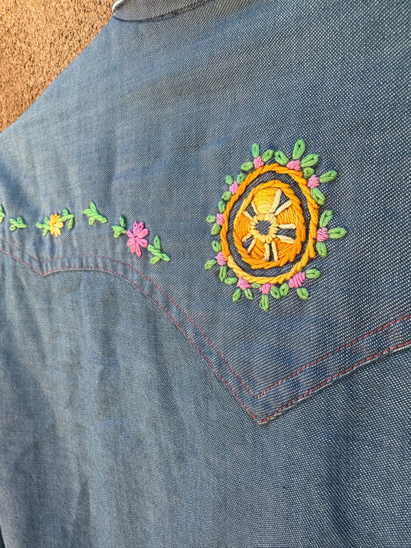 Denim Embroidered Shirt - Pearl Snap