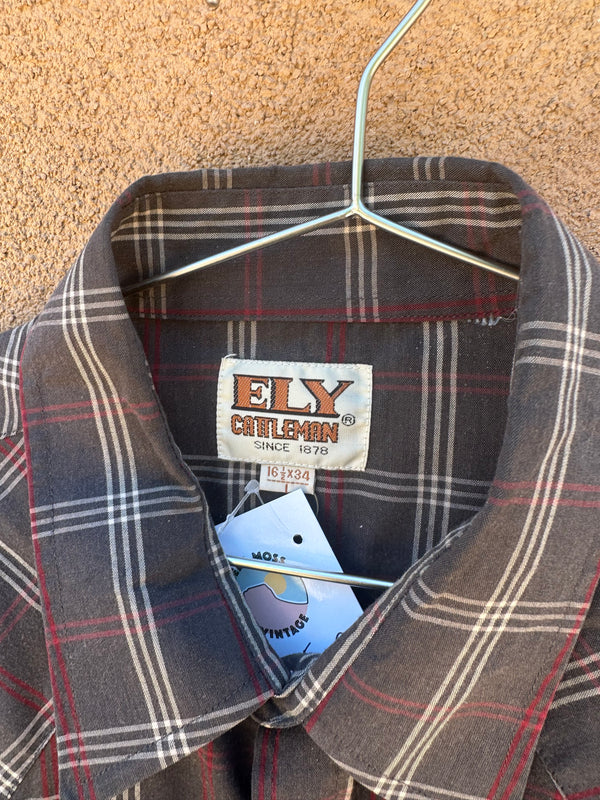 Brown, Tan, Red Plaid Ely Cattleman Western Shirt