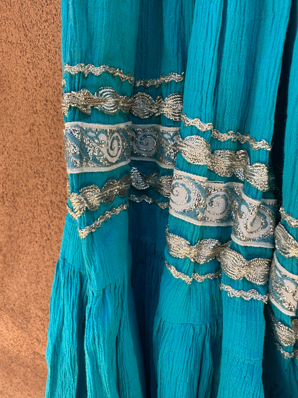 Blue Patio Skirt with Silver RikRak - as is