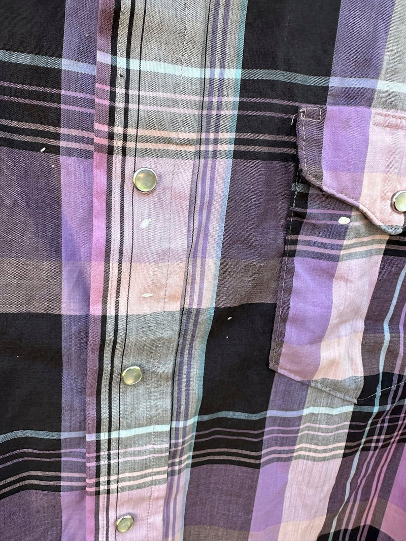 Black, Gray, Pink, Purple Cowboy Shirt with Paint Splatter