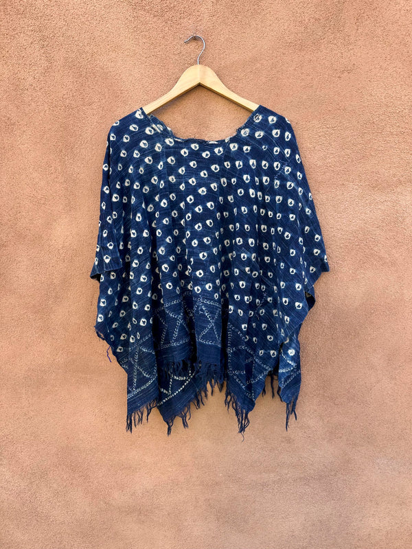 Indigo Shibori Top with Fringe
