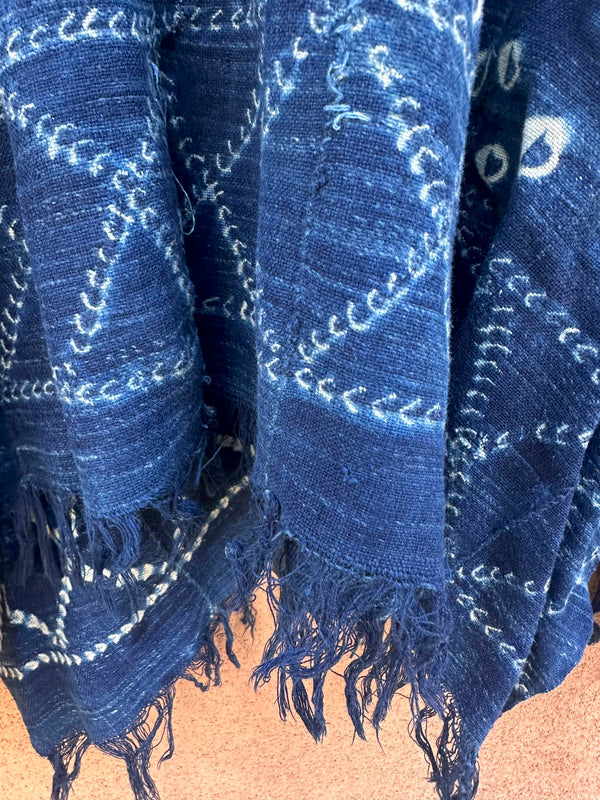 Indigo Shibori Top with Fringe