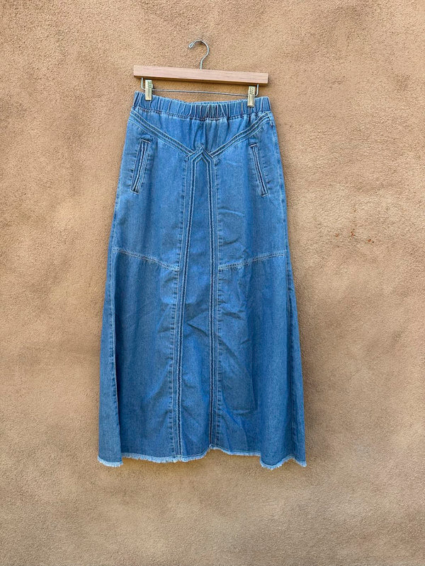 Cotton-Poly Blend Denim Skirt with Elastic Waist