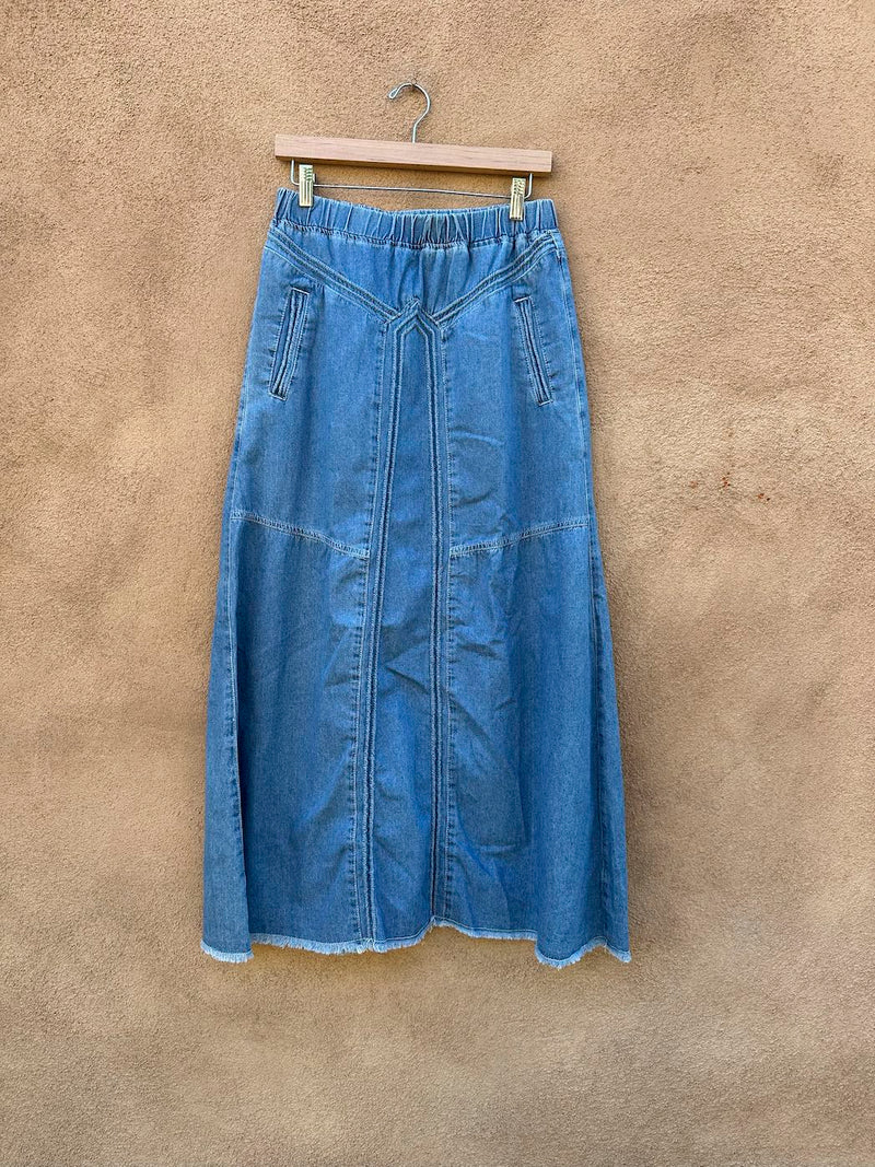 Cotton-Poly Blend Denim Skirt with Elastic Waist