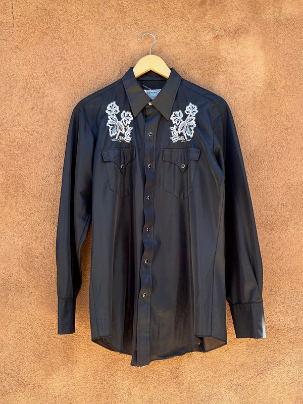 1960's Sheer Black H Bar C California Ranchwear Shirt with Embroidery