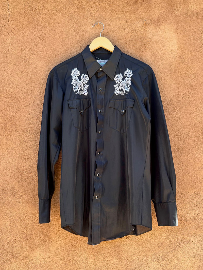 1960's Sheer Black H Bar C California Ranchwear Shirt with Embroidery