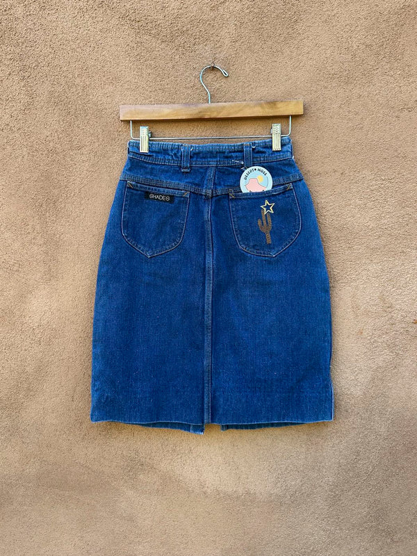 1980's Denim Skirt with Western Theme by Shades, 24" waist