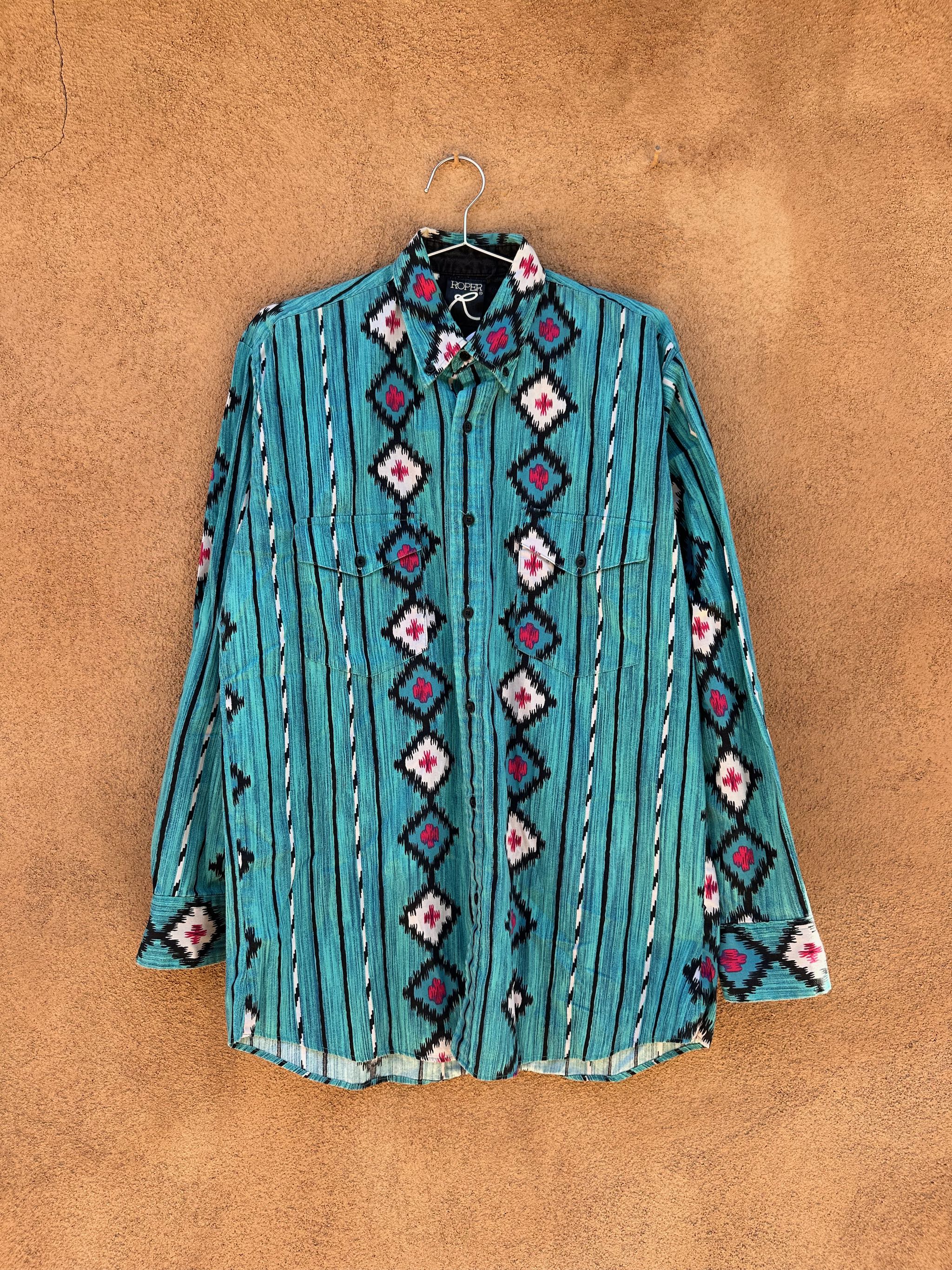 Vintage Roper Southwestern Rodeo Shirt, Sky Blue, Large – DESERT MOSS ...