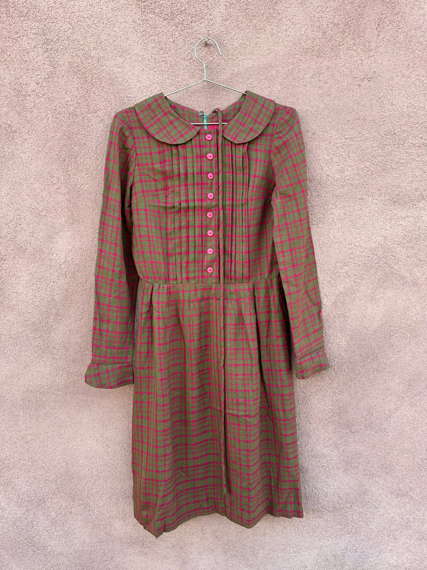 1950's Red & Olive Dress with Peter Pan Collar