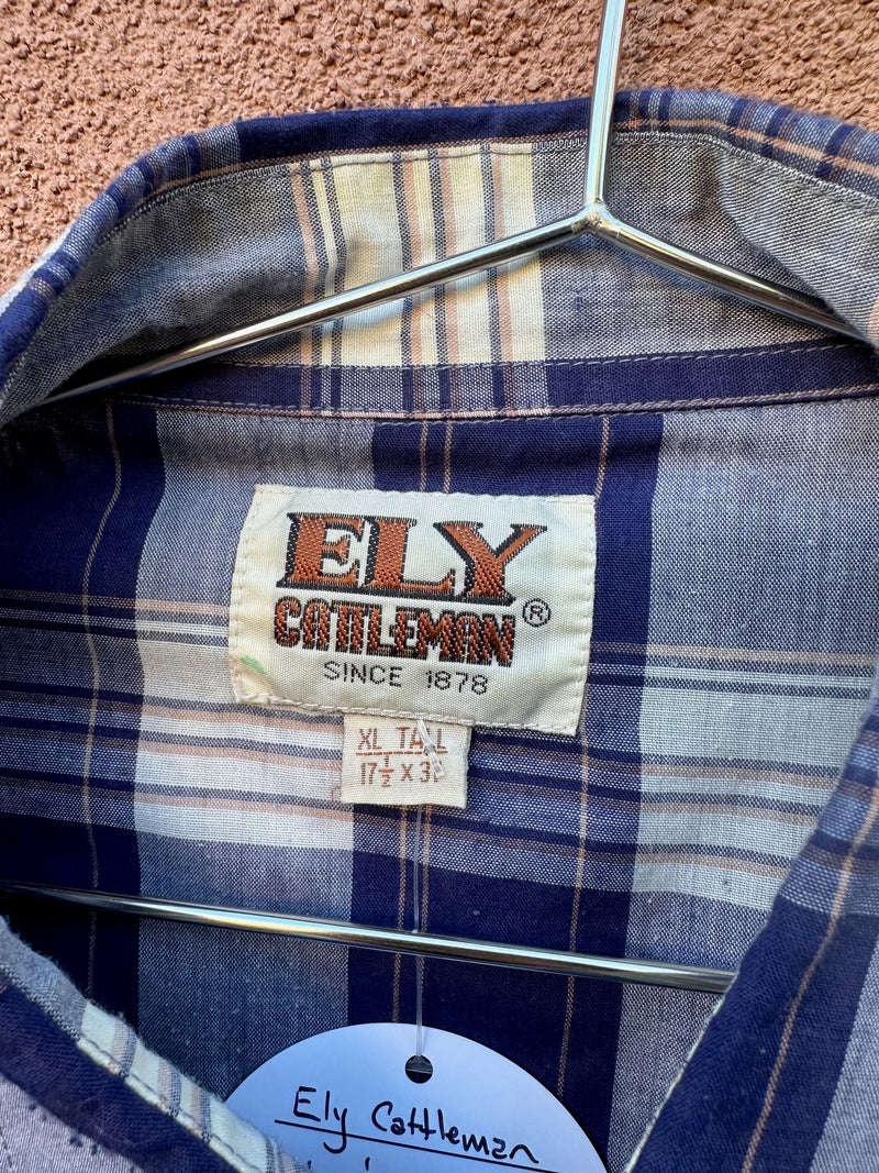 Ely Cattleman Blue & White Plaid Pearl Snap Shirt