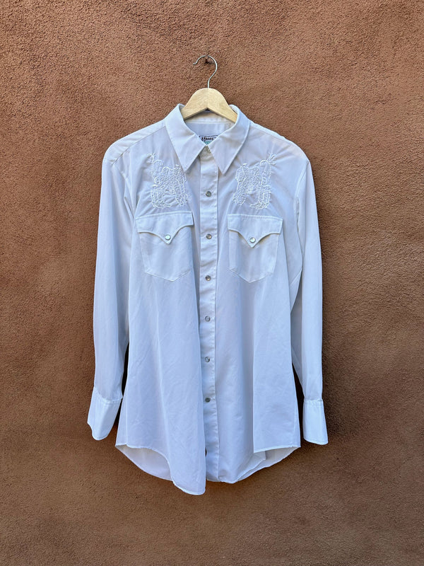 1960's White H Bar C California Ranchwear Boot & Saddle Embroidery Shirt