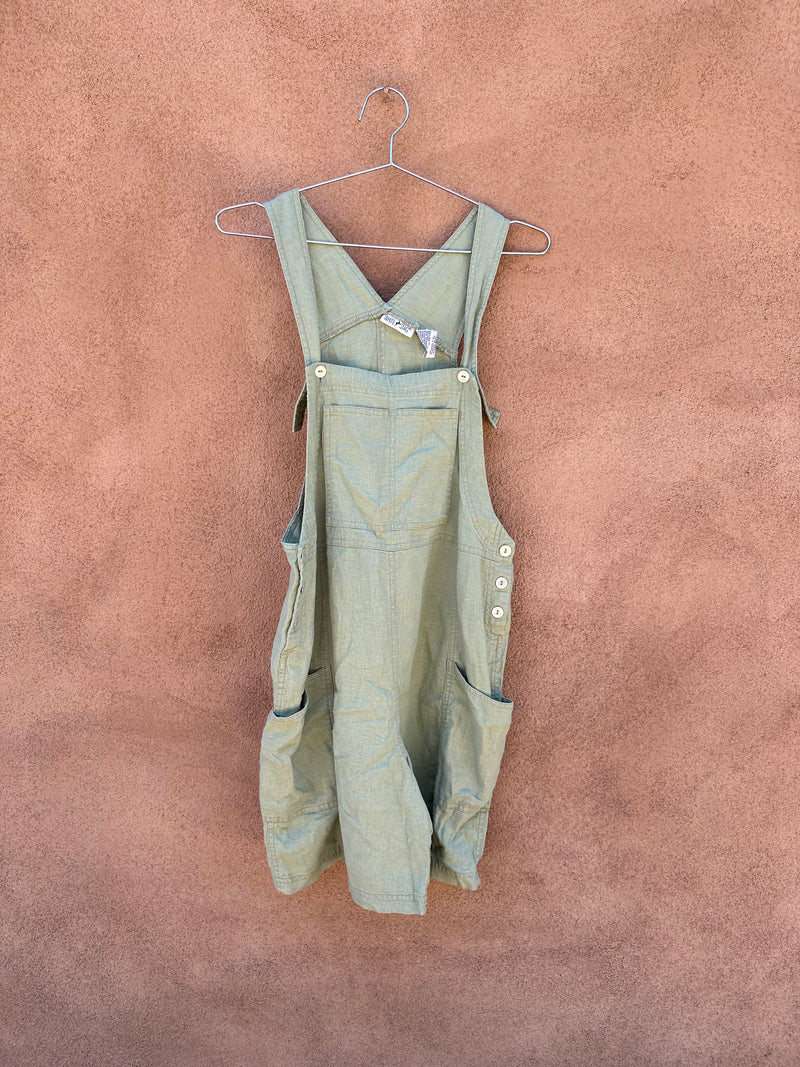 Green Linen Blend Overalls Romper