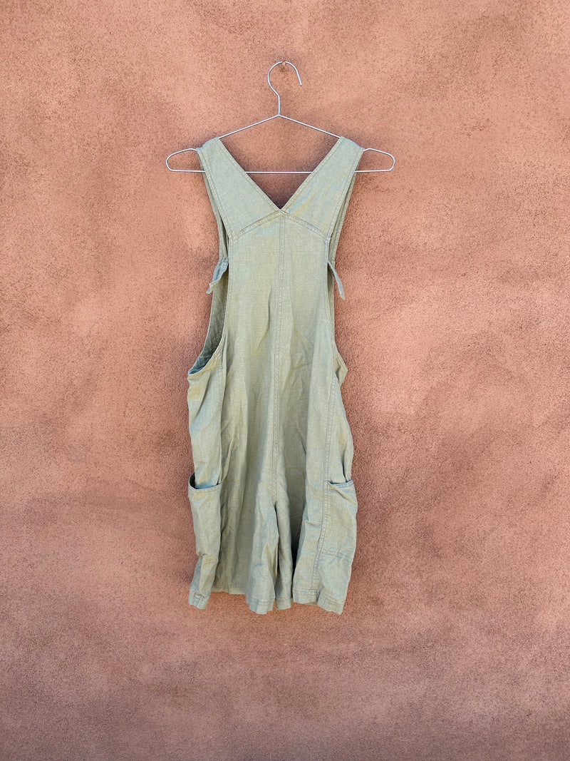 Green Linen Blend Overalls Romper