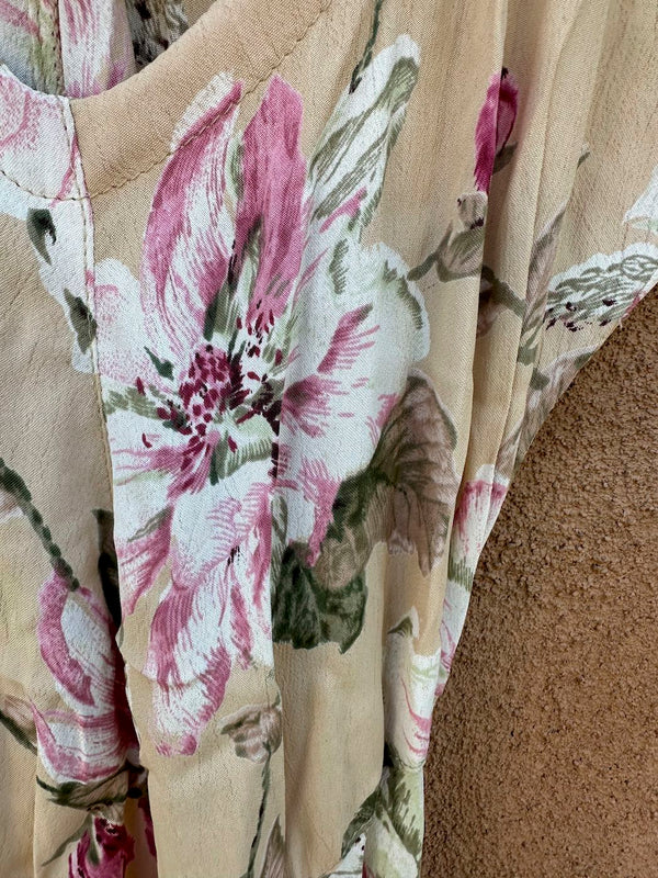 Beige Floral Rayon Dress by Nostalgia
