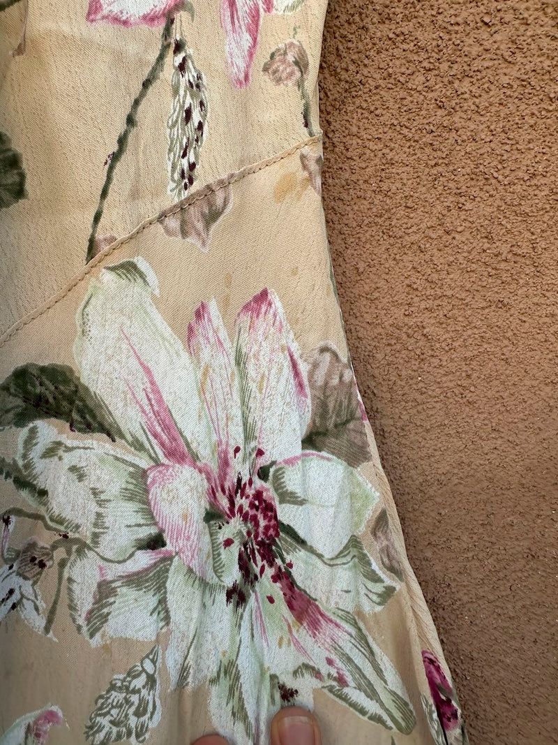 Beige Floral Rayon Dress by Nostalgia