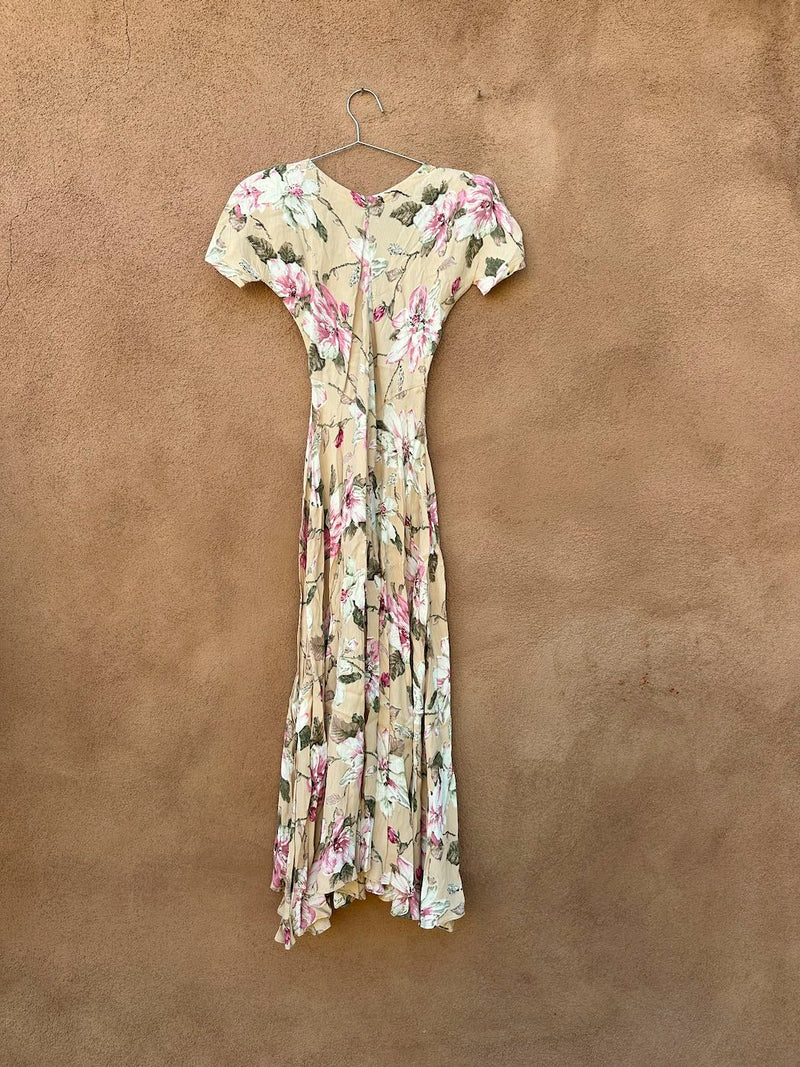 Beige Floral Rayon Dress by Nostalgia