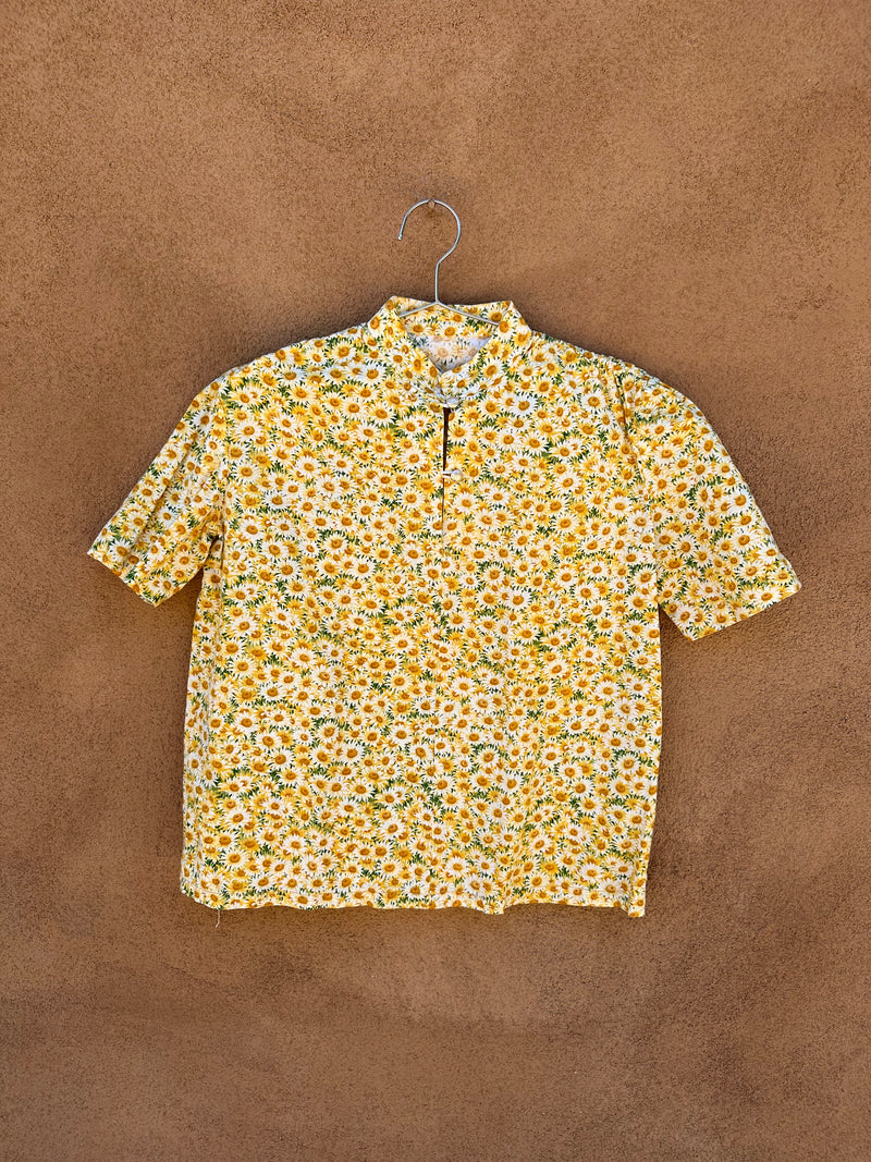 Cute Sunflower Blouse with Stand Collar