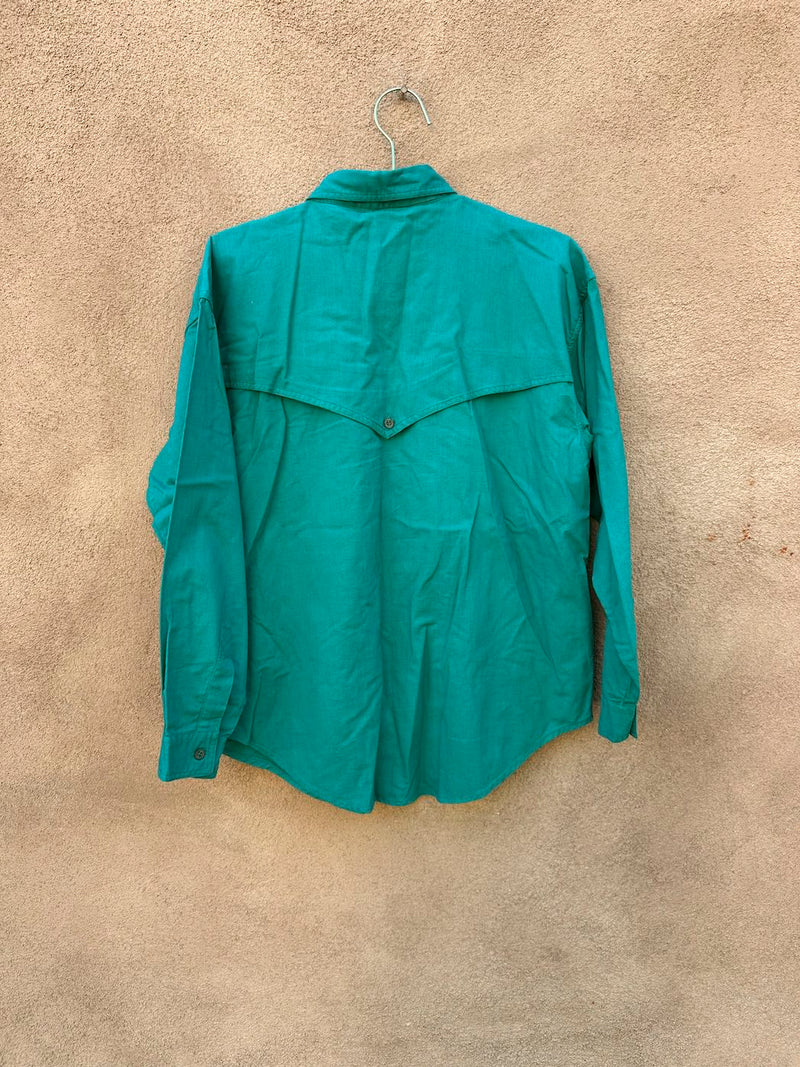 Emerald Side Saddle Western Blouse with Beaded Fringe & Embroidery