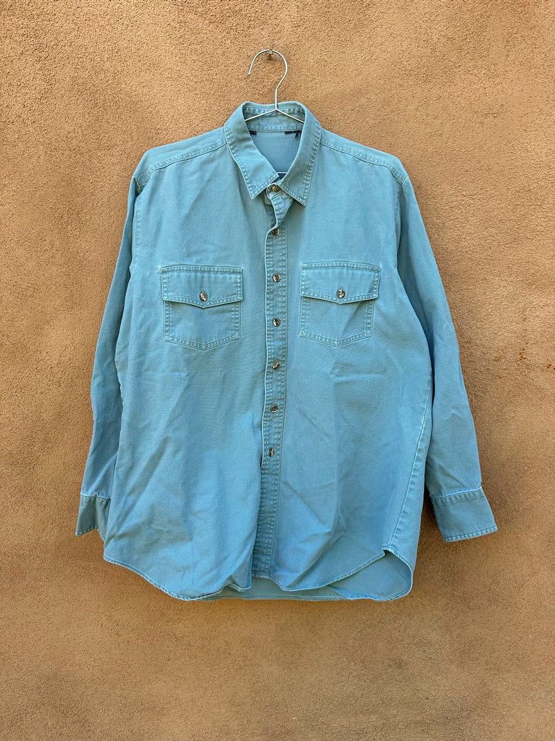 Sage Color Cotton Canvas Lands' End Button Up Shirt