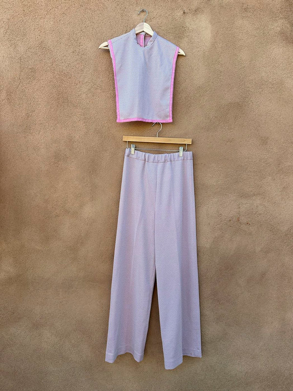 Pink Houndstooth Double Knit Poly Trousers with Dickey